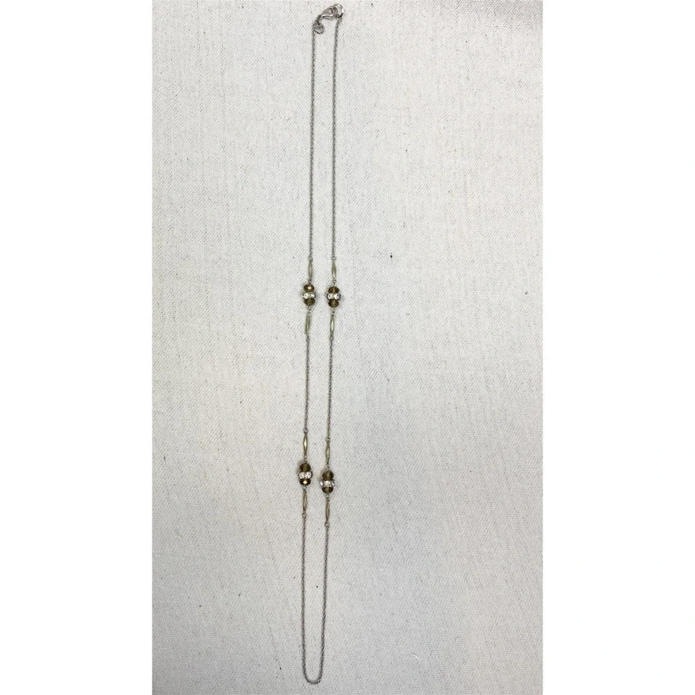 Loft Long necklace Silvertone chain bar links, faceted glass beads rhinestones